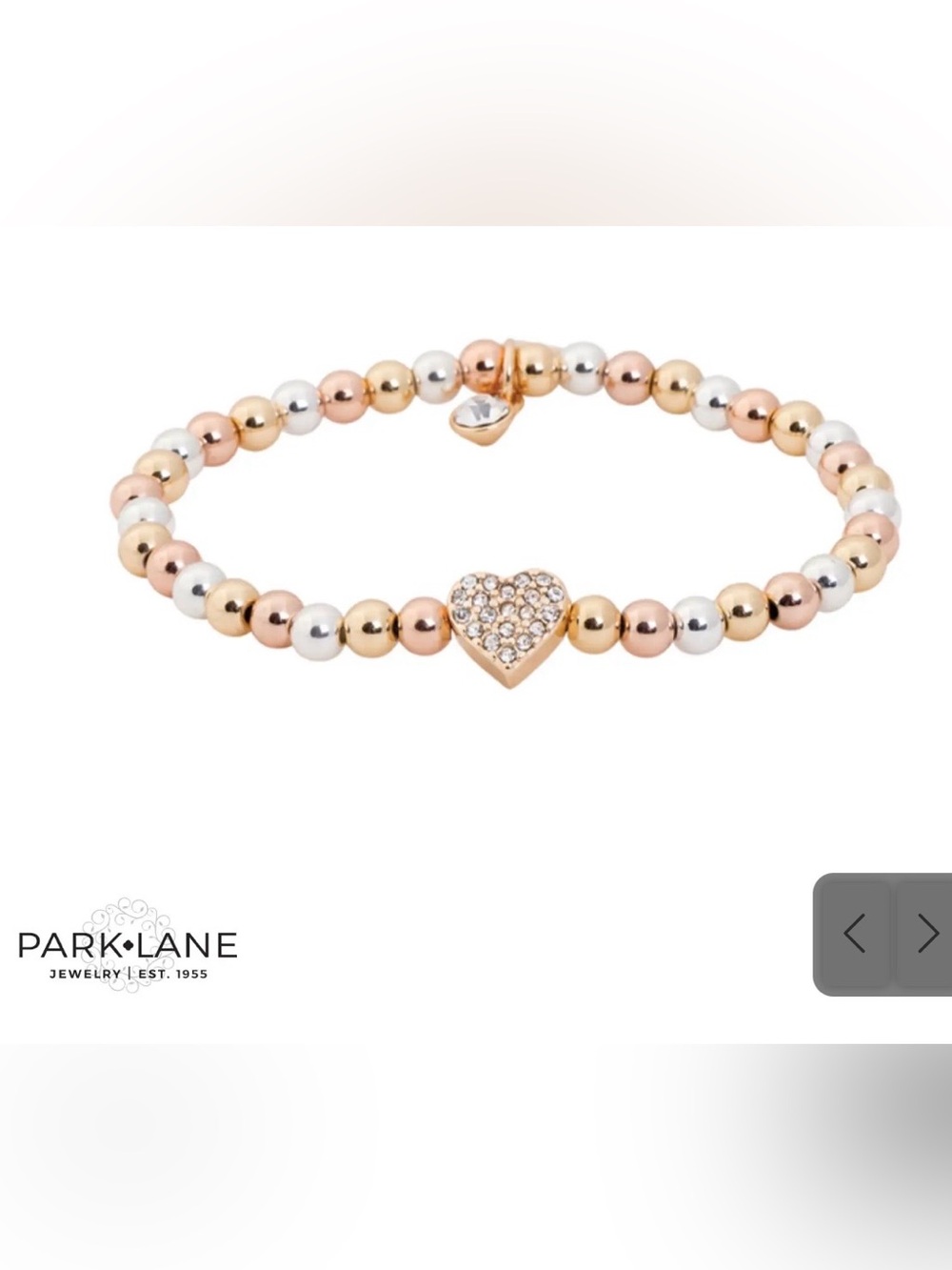 NEW Park Lane Jewelry LOVEY Tri-Color Heart Bracelet Stretch Beaded Silver Gold